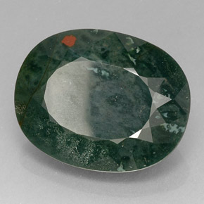 16.97캐럿 천연 점박이 그린 블러드스톤, 타원형 컷, 19.9×15.8 mm, 불투명체