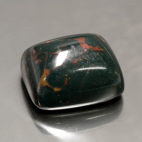 26.05캐럿 천연 점박이 그린 블러드스톤, 쿠션 컷, 18.7×15.8 mm, 불투명체