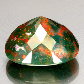 19.44캐럿 천연 점박이 그린 블러드스톤, 타원형 컷, 19.3×15.8 mm, 불투명체