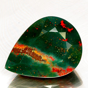 16.93캐럿 천연 점박이 그린 블러드스톤, 배 모양, 21.5×16.3 mm, 불투명체