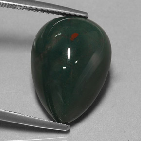 11.41캐럿 천연 점박이 그린 블러드스톤, 배 모양, 17.9×13 mm, 불투명체