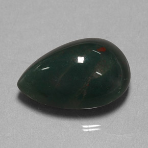 11.41캐럿 천연 점박이 그린 블러드스톤, 배 모양, 17.9×13 mm, 불투명체
