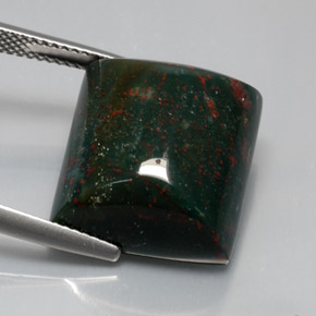 18.65캐럿 천연 점박이 그린 블러드스톤, 바게트, 17.2×15.2 mm, 불투명체