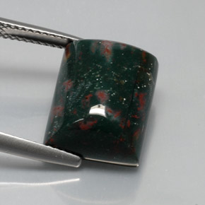 10.72캐럿 천연 점박이 그린 블러드스톤, 바게트, 14.9×11.3 mm, 불투명체