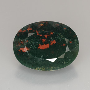 19.37캐럿 천연 점박이 그린 블러드스톤, 타원형 컷, 20.5×15.5 mm, 불투명체
