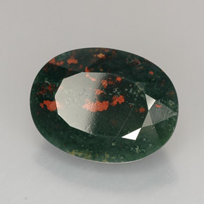 19.37캐럿 천연 점박이 그린 블러드스톤, 타원형 컷, 20.5×15.5 mm, 불투명체