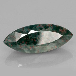 12.01캐럿 천연 점박이 그린 블러드스톤, 마퀴즈, 25.9×10.5 mm, 불투명체