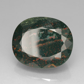 76.20캐럿 천연 점박이 그린 블러드스톤, 타원형 컷, 29.6×25 mm, 불투명체