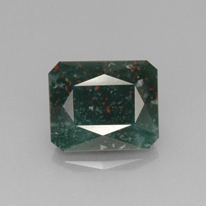 8.62캐럿 천연 점박이 그린 블러드스톤, 에메랄드 컷, 14.1×11.7 mm, 불투명체