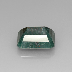 8.62캐럿 천연 점박이 그린 블러드스톤, 에메랄드 컷, 14.1×11.7 mm, 불투명체