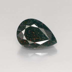 6.96캐럿 천연 점박이 그린 블러드스톤, 배 모양, 15.7×11.3 mm, 불투명체