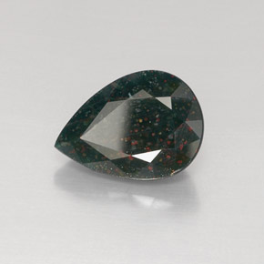 6.96캐럿 천연 점박이 그린 블러드스톤, 배 모양, 15.7×11.3 mm, 불투명체