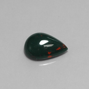 6.05캐럿 천연 점박이 그린 블러드스톤, 배 모양, 15×11.3 mm, 불투명체