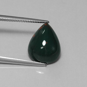 6.05캐럿 천연 점박이 그린 블러드스톤, 배 모양, 15×11.3 mm, 불투명체