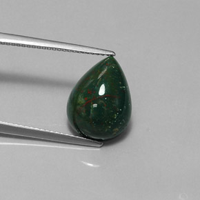 5.86캐럿 천연 점박이 그린 블러드스톤, 배 모양, 14.5×10.8 mm, 불투명체