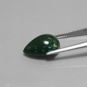 5.86캐럿 천연 점박이 그린 블러드스톤, 배 모양, 14.5×10.8 mm, 불투명체