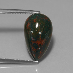 5.89캐럿 천연 점박이 그린 블러드스톤, 배 모양, 16.3×9.9 mm, 불투명체
