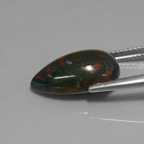 5.89캐럿 천연 점박이 그린 블러드스톤, 배 모양, 16.3×9.9 mm, 불투명체