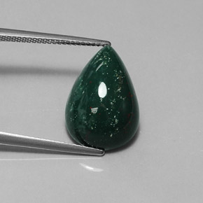 9.87캐럿 천연 점박이 그린 블러드스톤, 배 모양, 18.4×12.3 mm, 불투명체