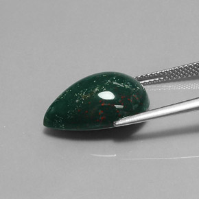 9.87캐럿 천연 점박이 그린 블러드스톤, 배 모양, 18.4×12.3 mm, 불투명체