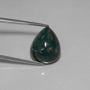 15.43캐럿 천연 점박이 그린 블러드스톤, 배 모양, 18.7×15 mm, 불투명체