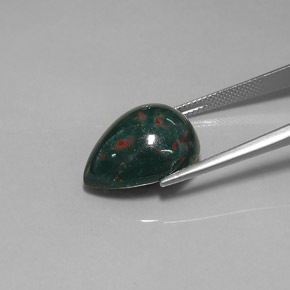 15.43캐럿 천연 점박이 그린 블러드스톤, 배 모양, 18.7×15 mm, 불투명체