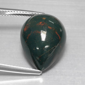 12.07캐럿 천연 점박이 그린 블러드스톤, 배 모양, 18.5×13.8 mm, 불투명체