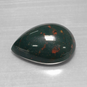 12.07캐럿 천연 점박이 그린 블러드스톤, 배 모양, 18.5×13.8 mm, 불투명체