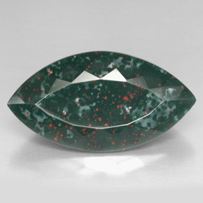 36.76캐럿 천연 점박이 그린 블러드스톤, 마퀴즈, 34.3×18.5 mm, 불투명체
