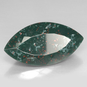 36.76캐럿 천연 점박이 그린 블러드스톤, 마퀴즈, 34.3×18.5 mm, 불투명체