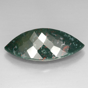 36.76캐럿 천연 점박이 그린 블러드스톤, 마퀴즈, 34.3×18.5 mm, 불투명체