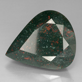 39.03캐럿 천연 점박이 그린 블러드스톤, 배 모양, 27.4×23 mm, 불투명체