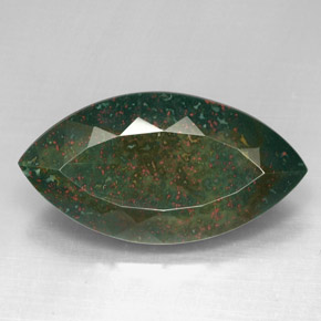 46.64캐럿 천연 점박이 그린 블러드스톤, 마퀴즈, 36.8×19.5 mm, 불투명체