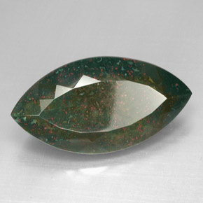 46.64캐럿 천연 점박이 그린 블러드스톤, 마퀴즈, 36.8×19.5 mm, 불투명체