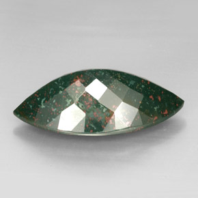 46.64캐럿 천연 점박이 그린 블러드스톤, 마퀴즈, 36.8×19.5 mm, 불투명체