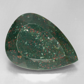 46.95캐럿 천연 점박이 그린 블러드스톤, 배 모양, 30.5×22.4 mm, 불투명체