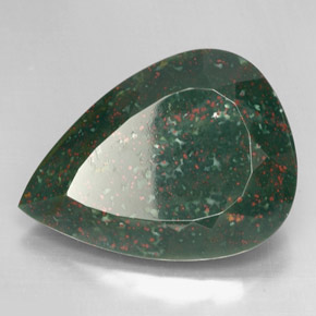 46.95캐럿 천연 점박이 그린 블러드스톤, 배 모양, 30.5×22.4 mm, 불투명체