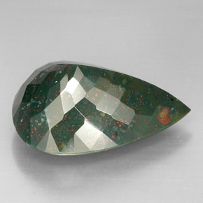 46.95캐럿 천연 점박이 그린 블러드스톤, 배 모양, 30.5×22.4 mm, 불투명체