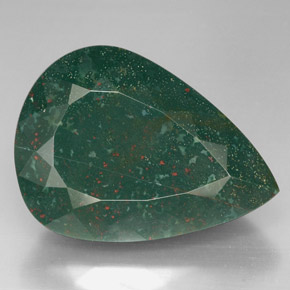 63.66캐럿 천연 점박이 그린 블러드스톤, 배 모양, 33.4×24.2 mm, 불투명체
