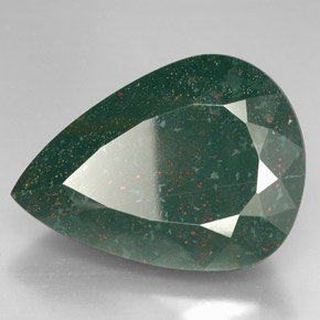 63.66캐럿 천연 점박이 그린 블러드스톤, 배 모양, 33.4×24.2 mm, 불투명체