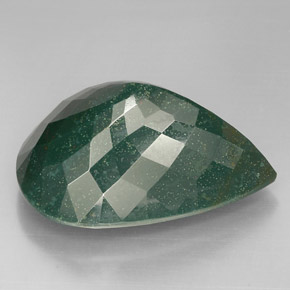 63.66캐럿 천연 점박이 그린 블러드스톤, 배 모양, 33.4×24.2 mm, 불투명체