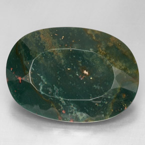 67.31캐럿 천연 점박이 그린 블러드스톤, 타원형 컷, 33.8×24.1 mm, 불투명체