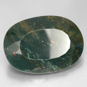 67.31캐럿 천연 점박이 그린 블러드스톤, 타원형 컷, 33.8×24.1 mm, 불투명체