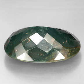 67.31캐럿 천연 점박이 그린 블러드스톤, 타원형 컷, 33.8×24.1 mm, 불투명체