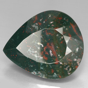 74.01캐럿 천연 점박이 그린 블러드스톤, 배 모양, 33.2×28.3 mm, 불투명체