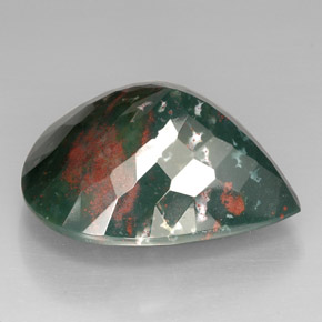 74.01캐럿 천연 점박이 그린 블러드스톤, 배 모양, 33.2×28.3 mm, 불투명체