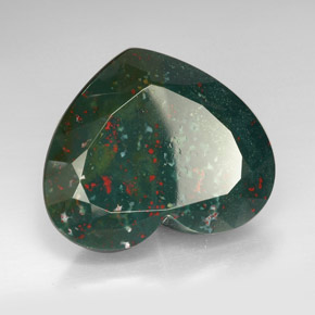 86.15캐럿 천연 점박이 그린 블러드스톤, 하트 모양, 34.1×28.7 mm, 불투명체