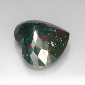 86.15캐럿 천연 점박이 그린 블러드스톤, 하트 모양, 34.1×28.7 mm, 불투명체