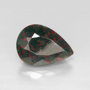 4.83캐럿 천연 점박이 그린 블러드스톤, 배 모양, 13.9×9.9 mm, 불투명체