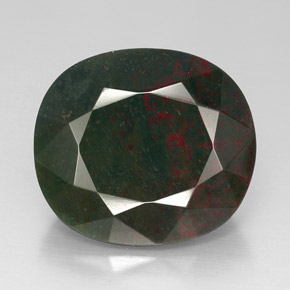 30.29캐럿 천연 점박이 그린 블러드스톤, 쿠션 컷, 22.1×19.5 mm, 불투명체